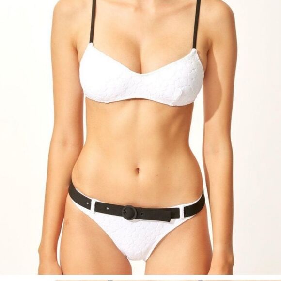 Solid & Striped Rachel Belted Bikini Bottom White Embossed Floral- Size Medium - Picture 1 of 8